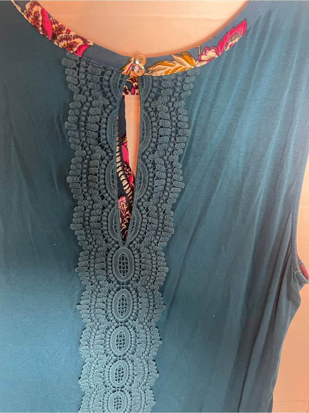 Daniel Rainn 2X Floral Sleeveless Crochet Trim Boho Blouse Top Blouse - Picture 9 of 15